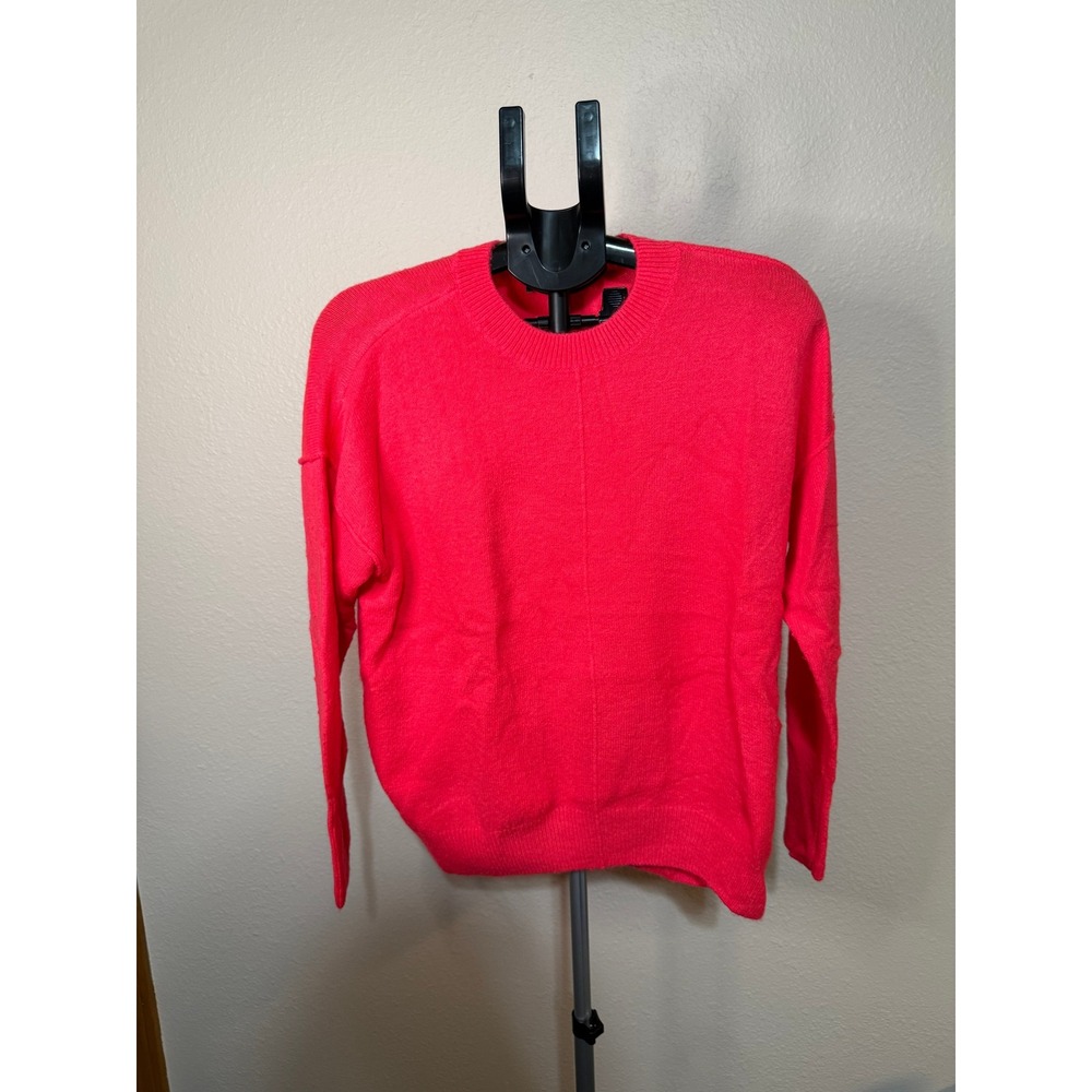 Vince Camuto Womens Neon Pink Crewneck Sweater S Dropped Shoulder Seam Detail